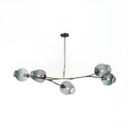 Lustre industriel Sputnik avec globes en verre bleu clair