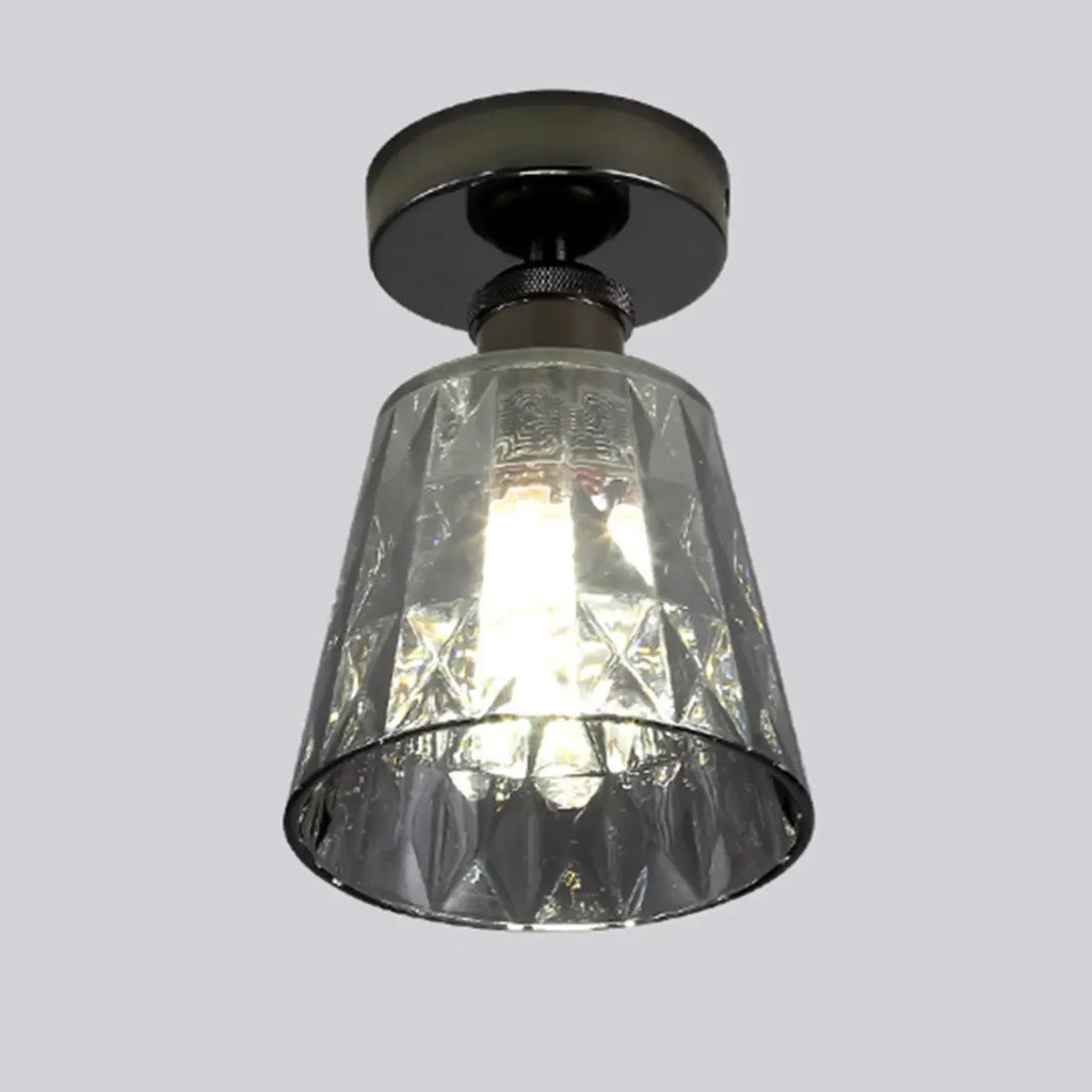 Plafonnier semi-encastré moderne conique en verre transparent noir