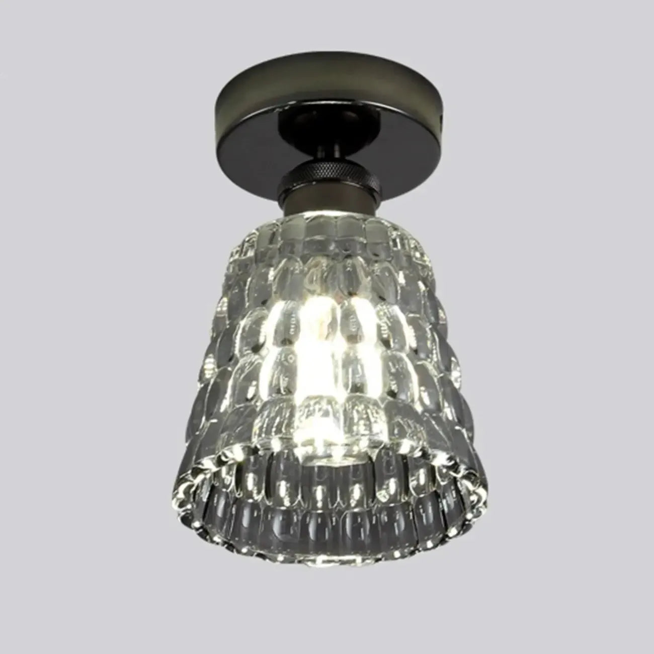 Plafonnier semi-encastré moderne conique en verre transparent noir