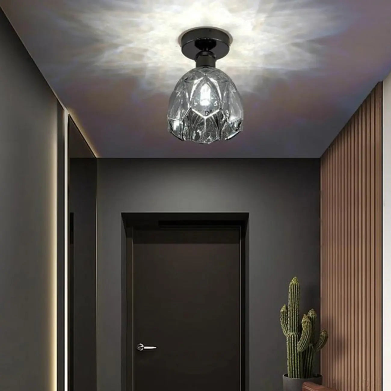 Plafonnier semi-encastré moderne conique en verre transparent noir