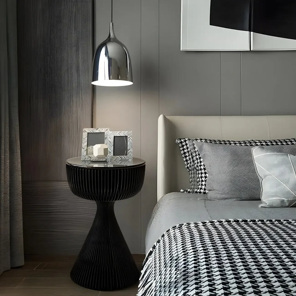 Table d'appoint ronde pliable moderne avec plateau en verre noir
