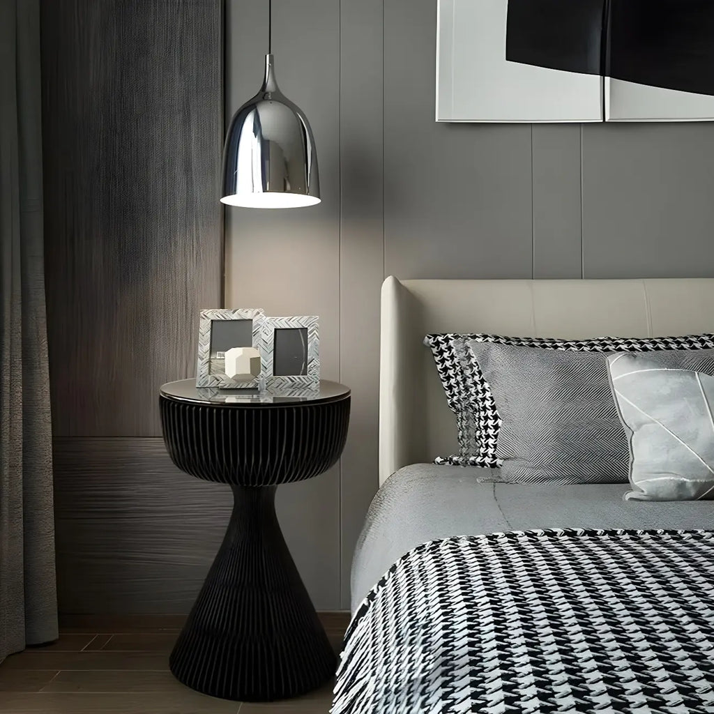 Table d'appoint ronde pliable moderne avec plateau en verre noir