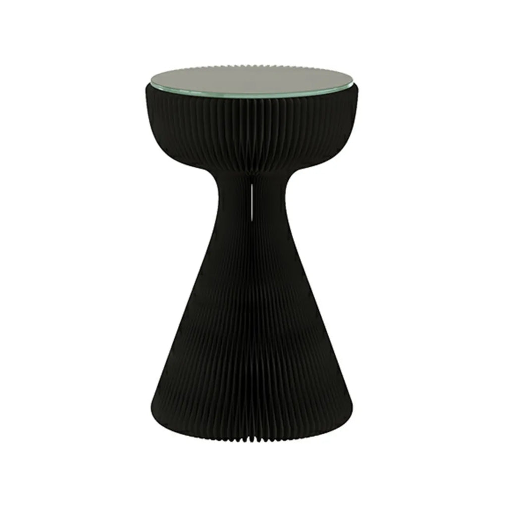 Table d'appoint ronde pliable moderne avec plateau en verre noir
