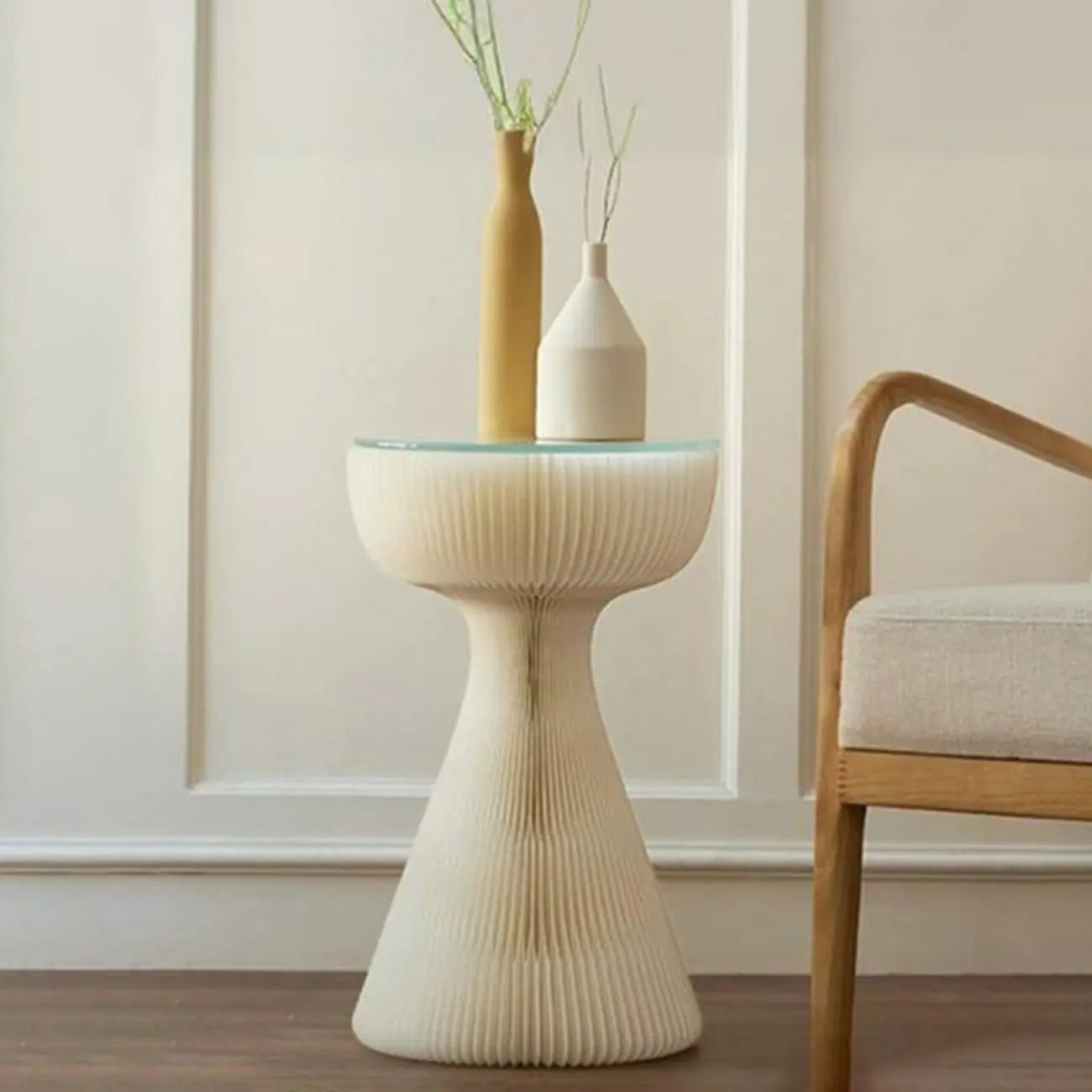 Table d'appoint ronde pliable moderne avec plateau en verre noir
