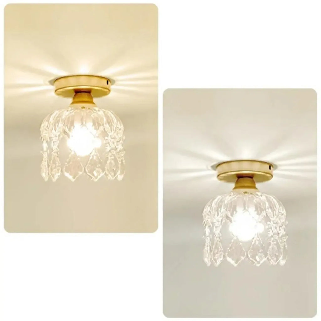 Plafonnier semi-encastré moderne en cristal doré