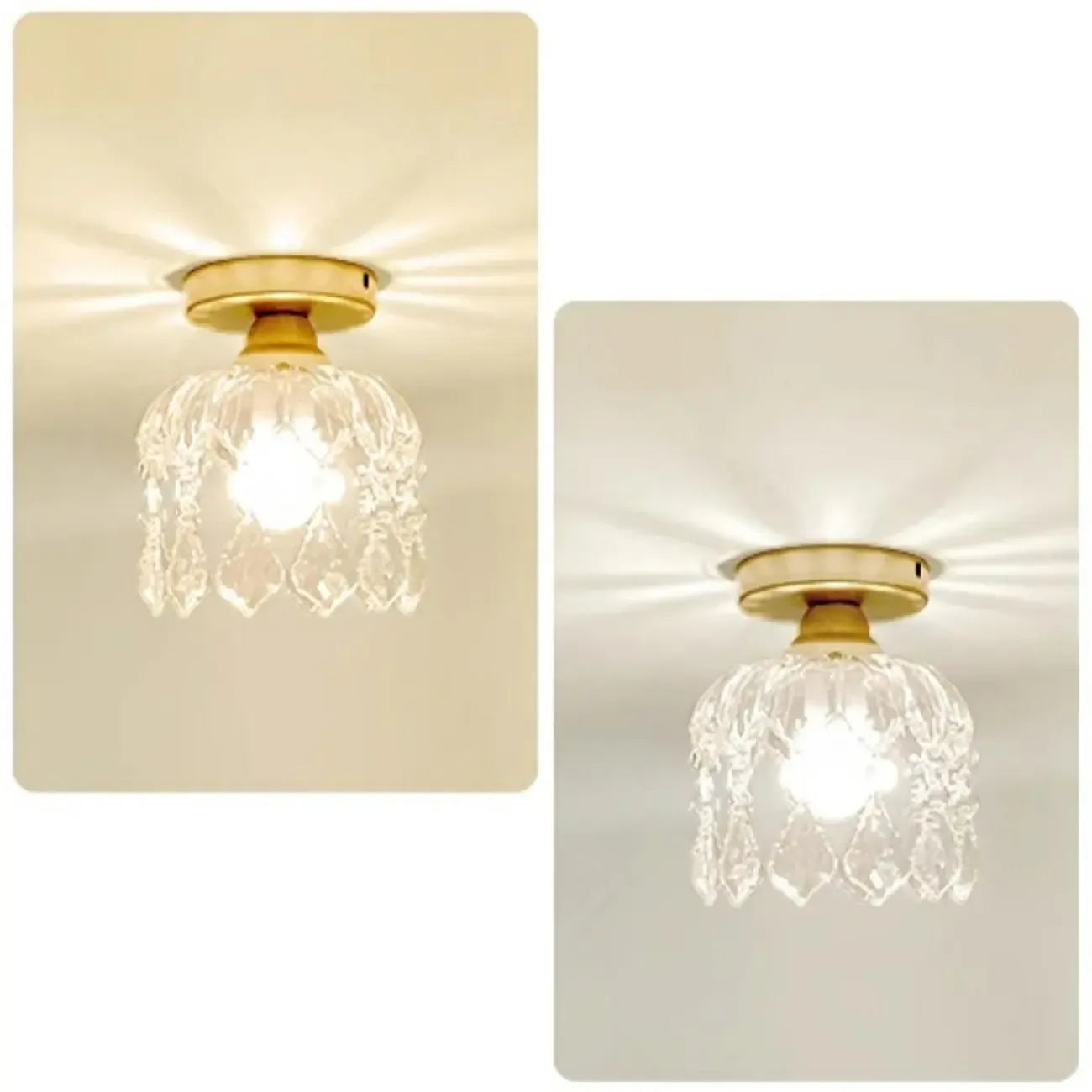 Plafonnier semi-encastré moderne en cristal doré