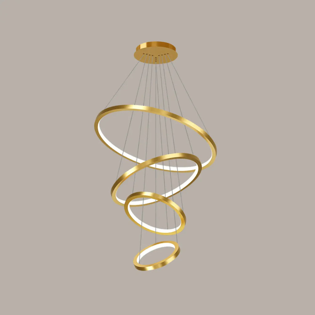 Lustre d'escalier moderne en forme d'anneau doré, lumière chaude LED