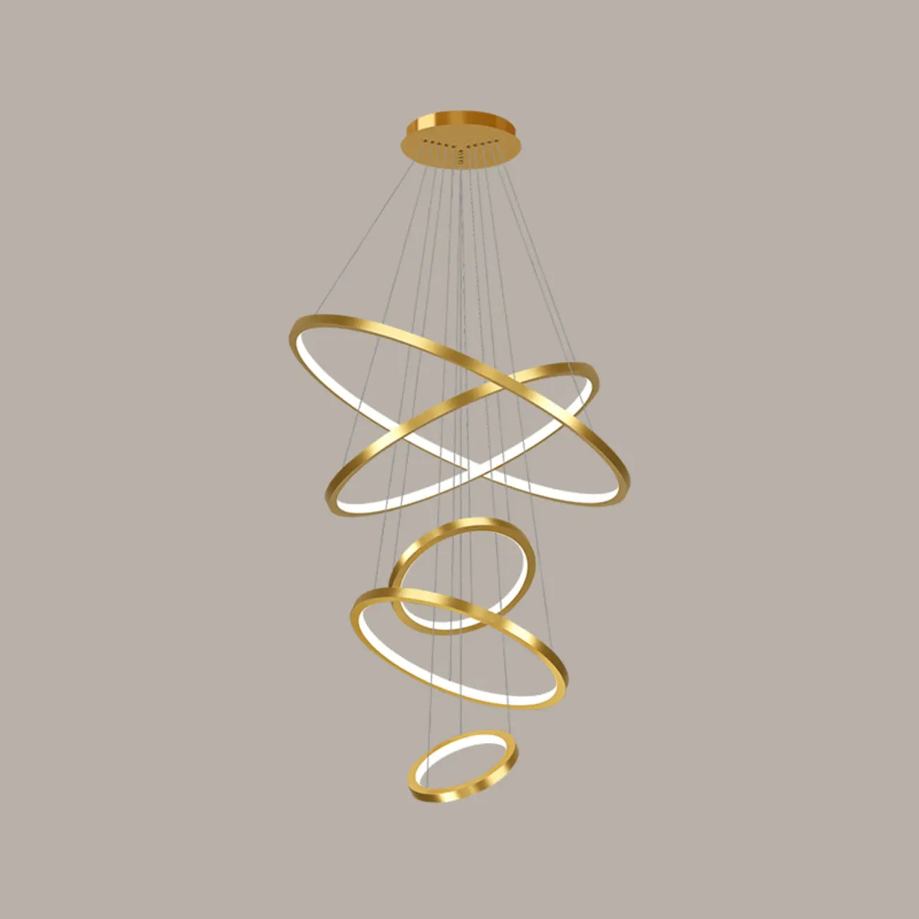 Lustre d'escalier moderne en forme d'anneau doré, lumière chaude LED