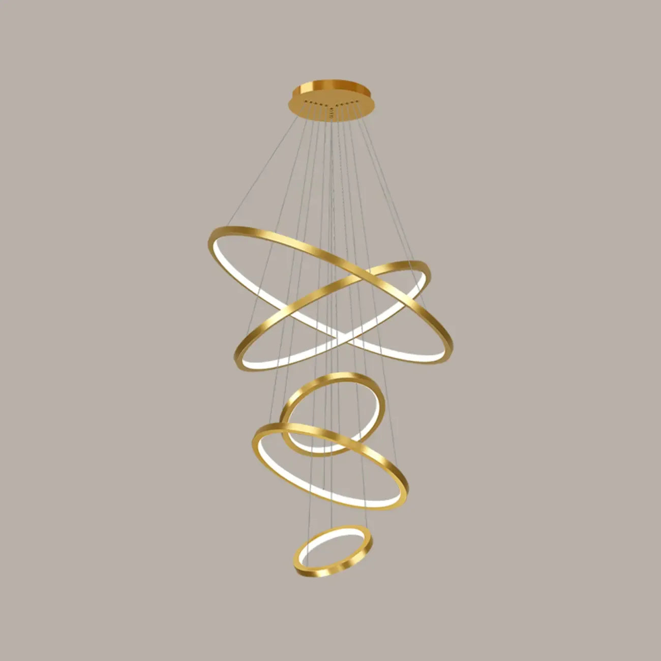 Lustre d'escalier moderne en forme d'anneau doré, lumière chaude LED