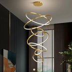 Lustre d'escalier moderne en forme d'anneau doré, lumière chaude LED