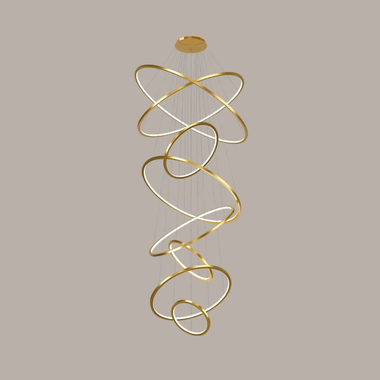 Lustre d'escalier moderne en forme d'anneau doré, lumière chaude LED