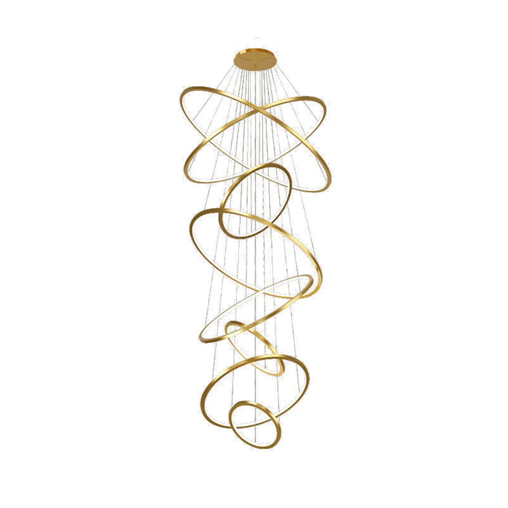 Lustre d'escalier moderne en forme d'anneau doré, lumière chaude LED