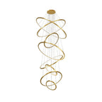 Lustre d'escalier moderne en forme d'anneau doré, lumière chaude LED