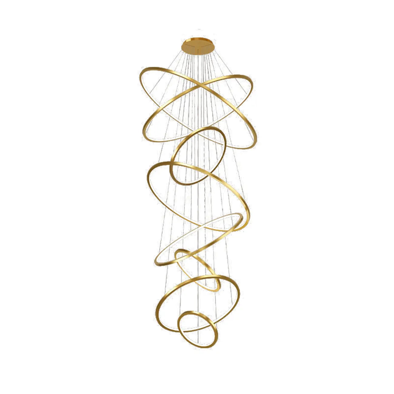 Lustre d'escalier moderne en forme d'anneau doré, lumière chaude LED