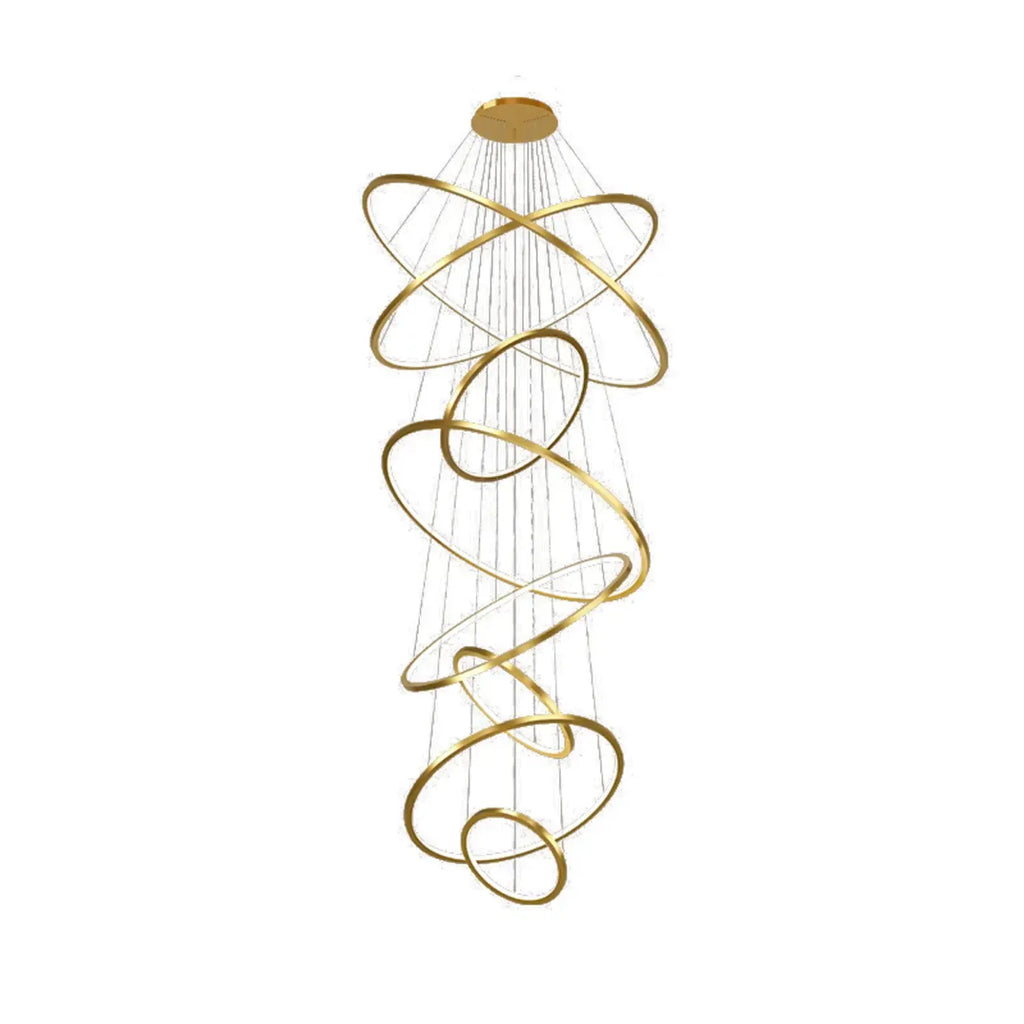 Lustre d'escalier moderne en forme d'anneau doré, lumière chaude LED
