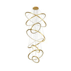 Lustre d'escalier moderne en forme d'anneau doré, lumière chaude LED