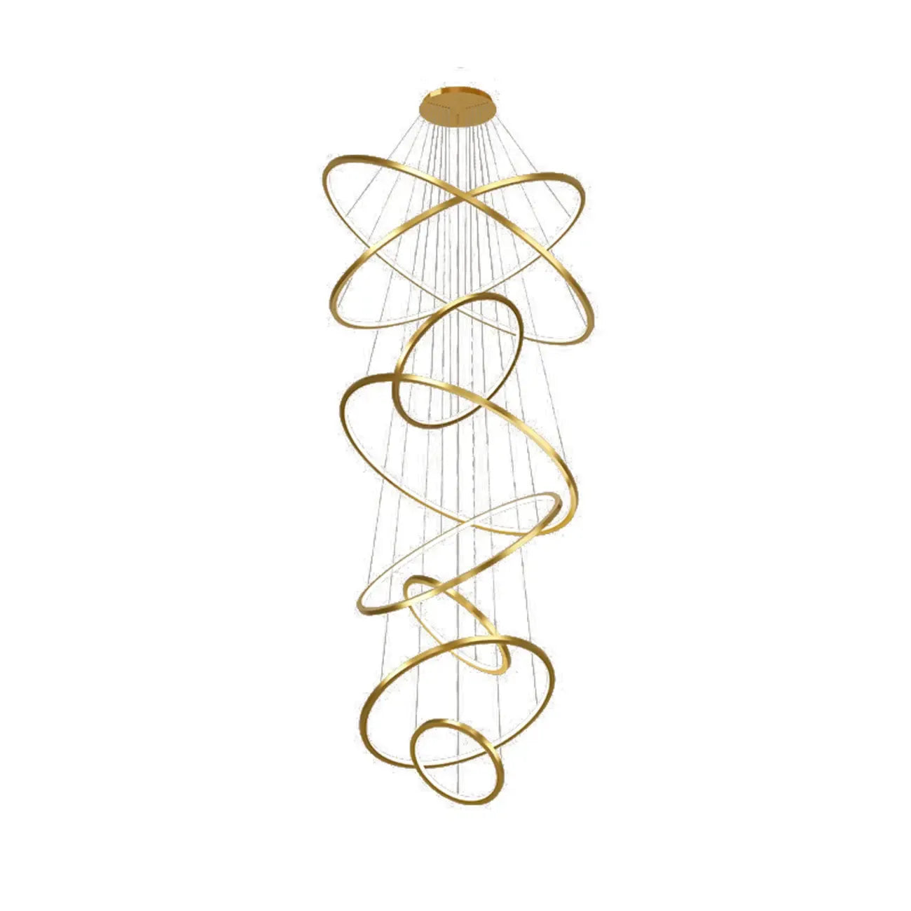 Lustre d'escalier moderne en forme d'anneau doré, lumière chaude LED
