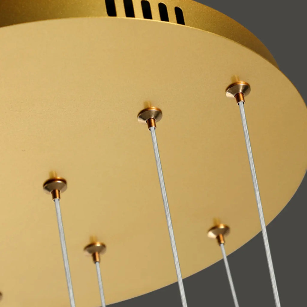 Lustre d'escalier moderne en forme d'anneau doré, lumière chaude LED