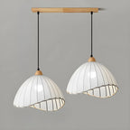 Suspension moderne à plusieurs lampes, design réglable en forme de dôme, avec finitions en bois, idéale pour la salle à manger.