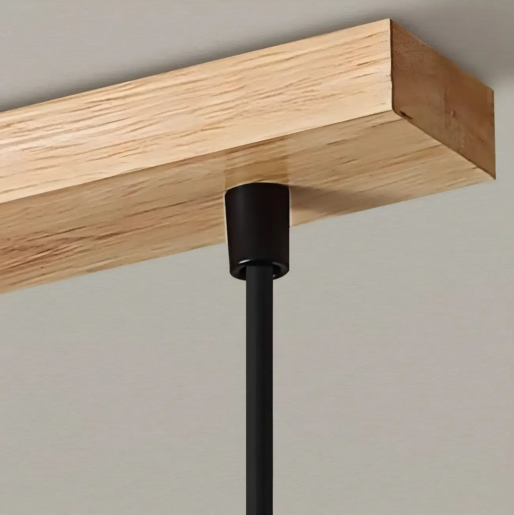 Suspension moderne à plusieurs lampes, design réglable en forme de dôme, avec finitions en bois, idéale pour la salle à manger.