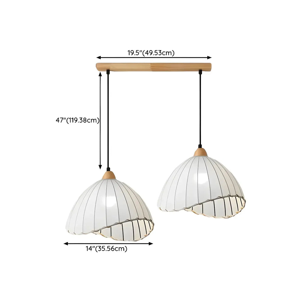 Suspension moderne à plusieurs lampes, design réglable en forme de dôme, avec finitions en bois, idéale pour la salle à manger.