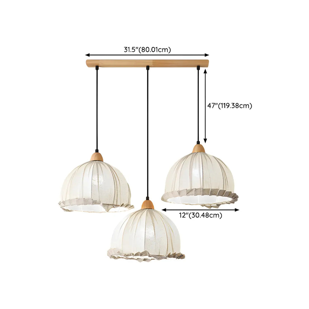 Suspension moderne à plusieurs lampes, design réglable en forme de dôme, avec finitions en bois, idéale pour la salle à manger.