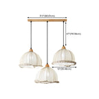 Suspension moderne à plusieurs lampes, design réglable en forme de dôme, avec finitions en bois, idéale pour la salle à manger.