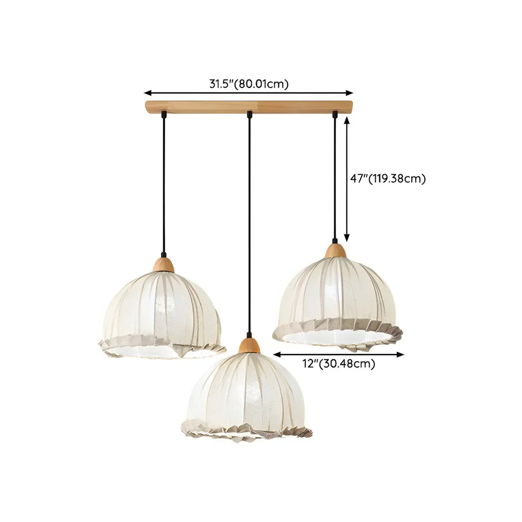 Suspension moderne à plusieurs lampes, design réglable en forme de dôme, avec finitions en bois, idéale pour la salle à manger.