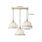 Suspension moderne à plusieurs lampes, design réglable en forme de dôme, avec finitions en bois, idéale pour la salle à manger.