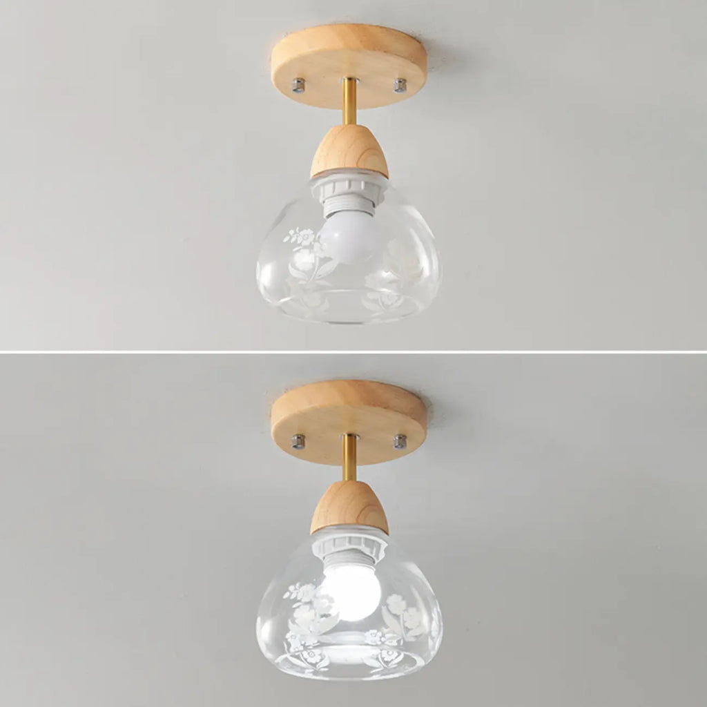 Plafonnier semi-encastré en verre de forme conique pour salon