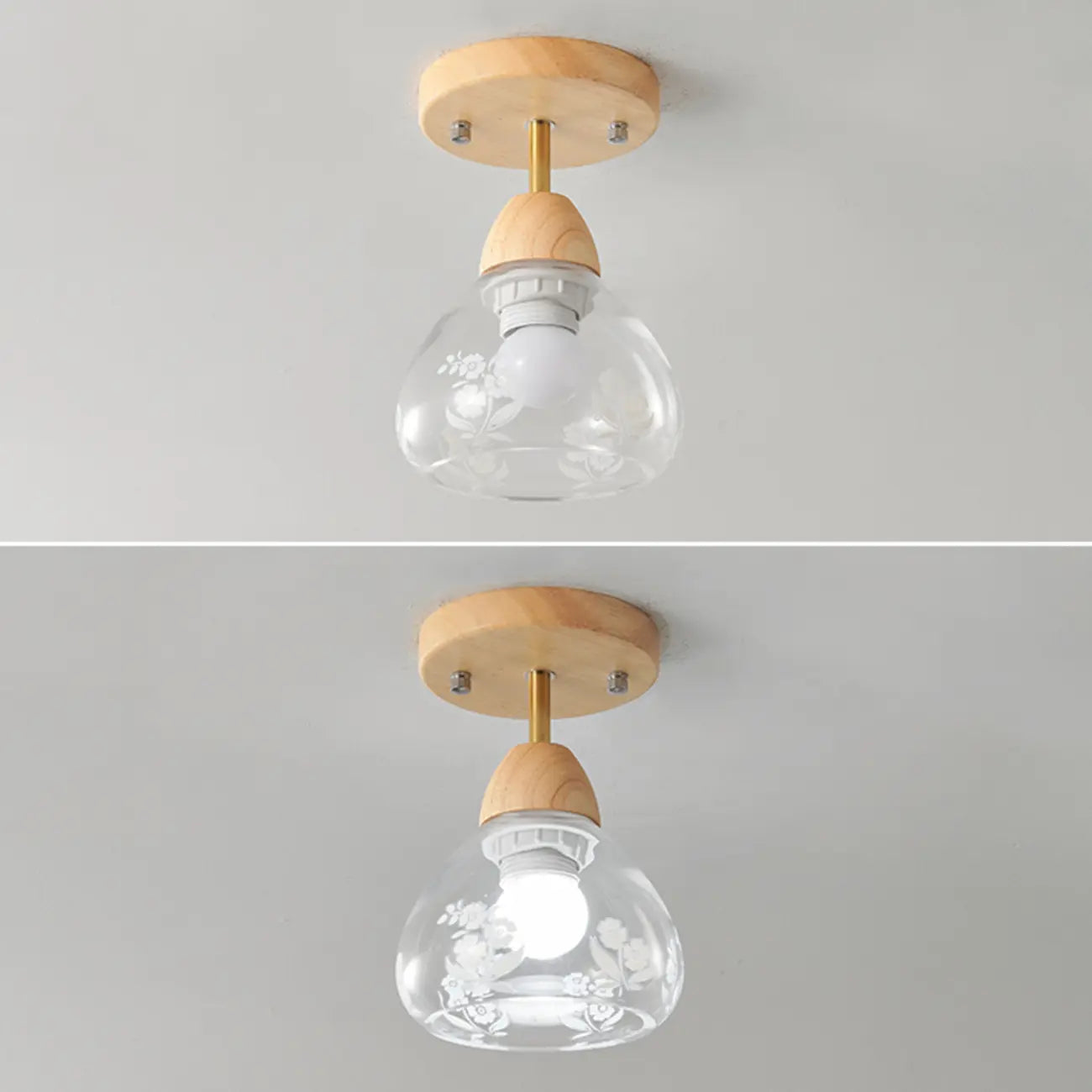 Plafonnier semi-encastré en verre de forme conique pour salon