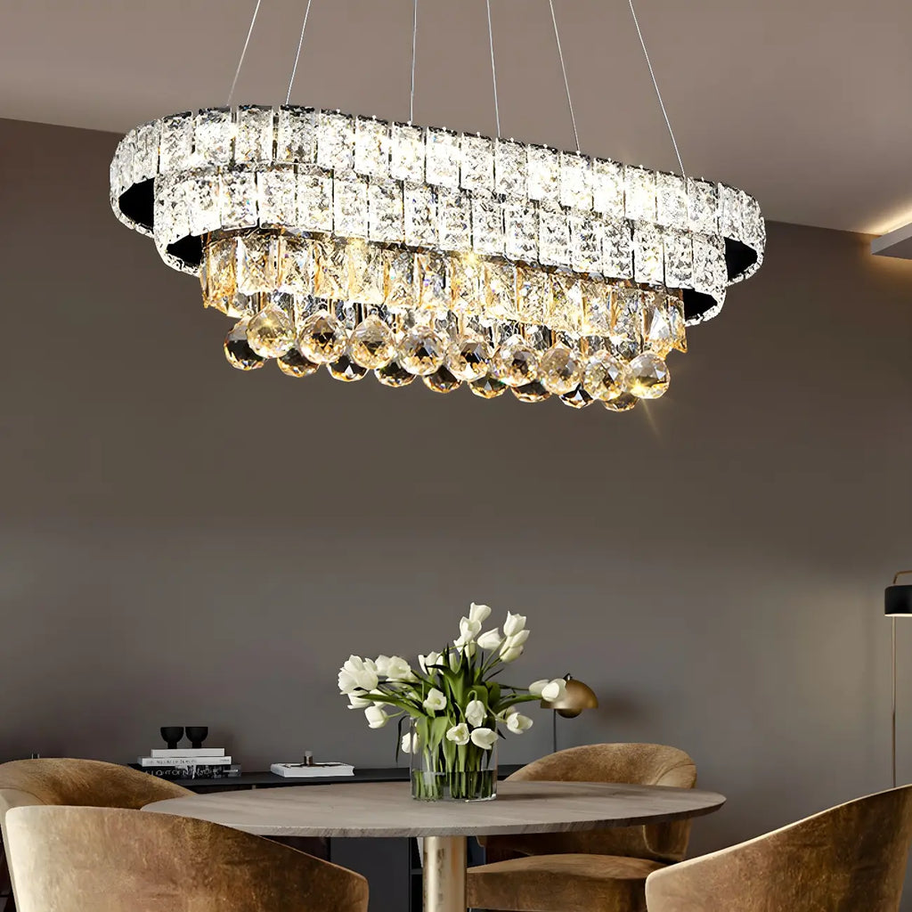 Suspension élégante en cristal doré/argent pour îlot de cuisine