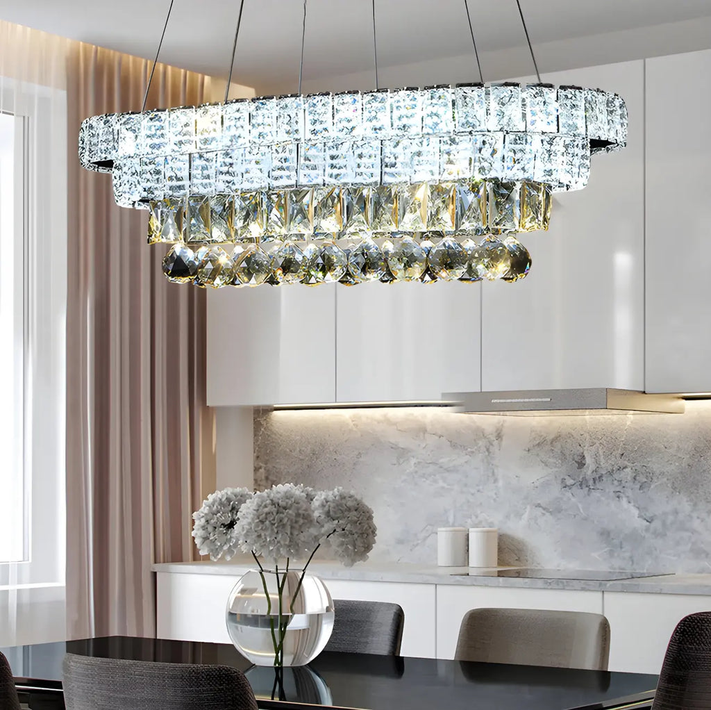 Suspension élégante en cristal doré/argent pour îlot de cuisine