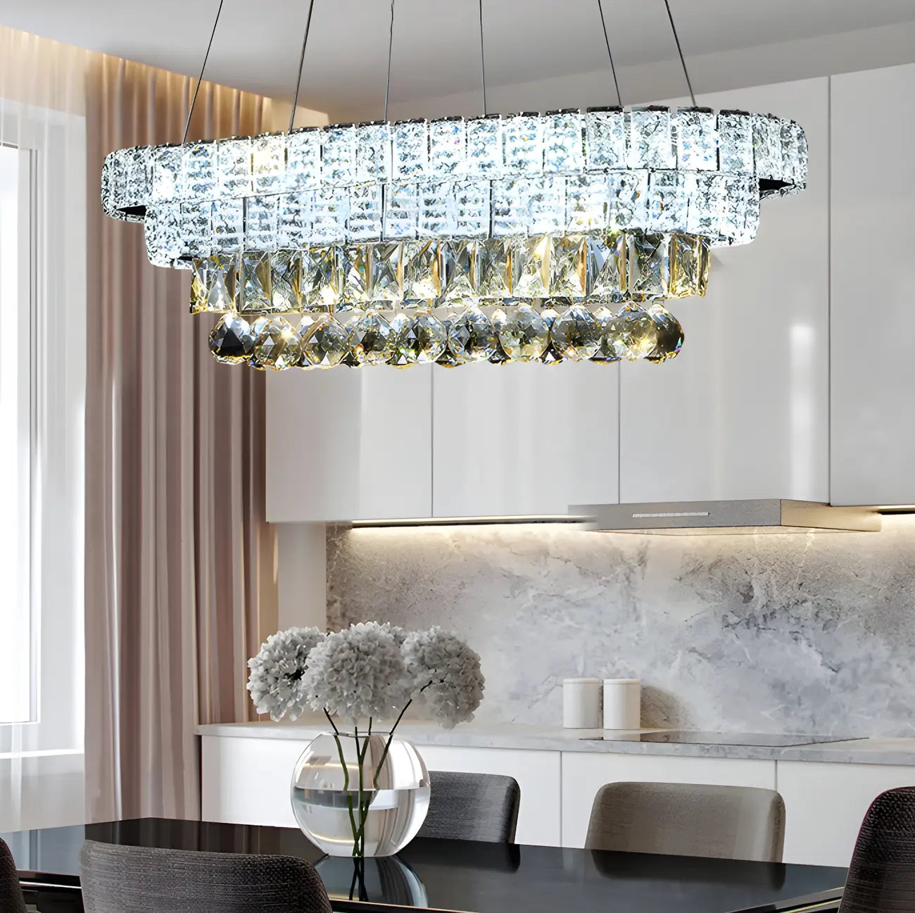 Suspension élégante en cristal doré/argent pour îlot de cuisine