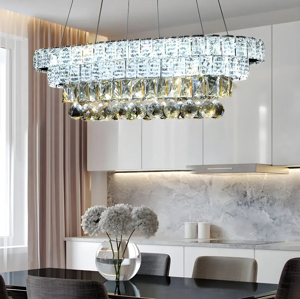 Suspension élégante en cristal doré/argent pour îlot de cuisine