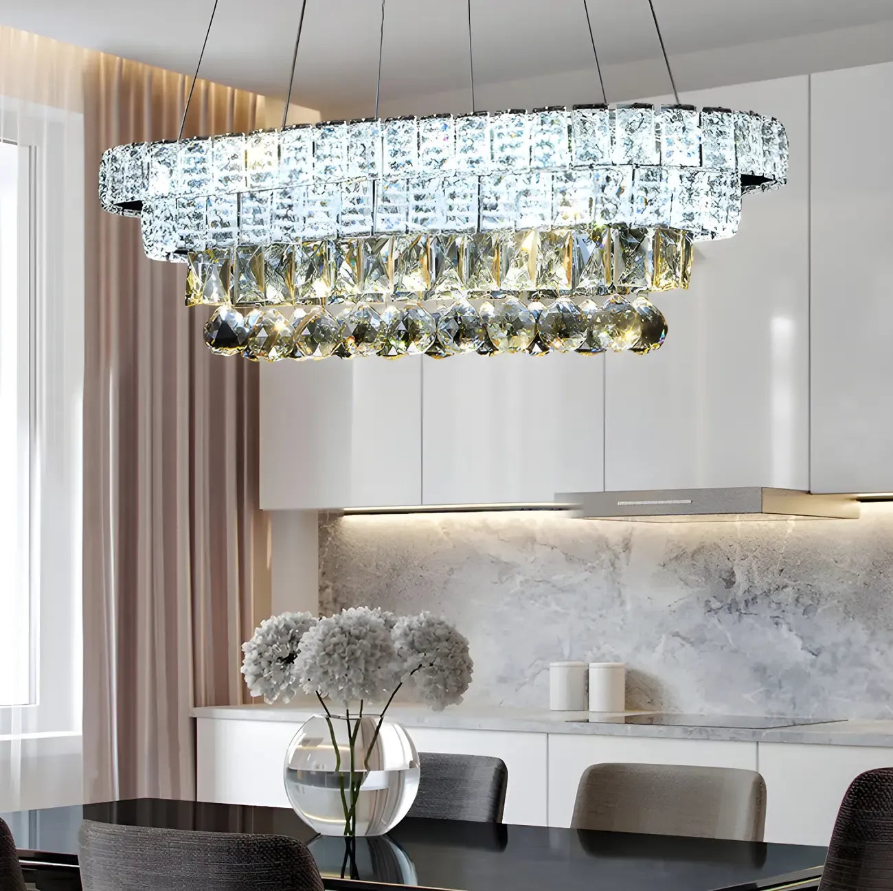 Suspension élégante en cristal doré/argent pour îlot de cuisine