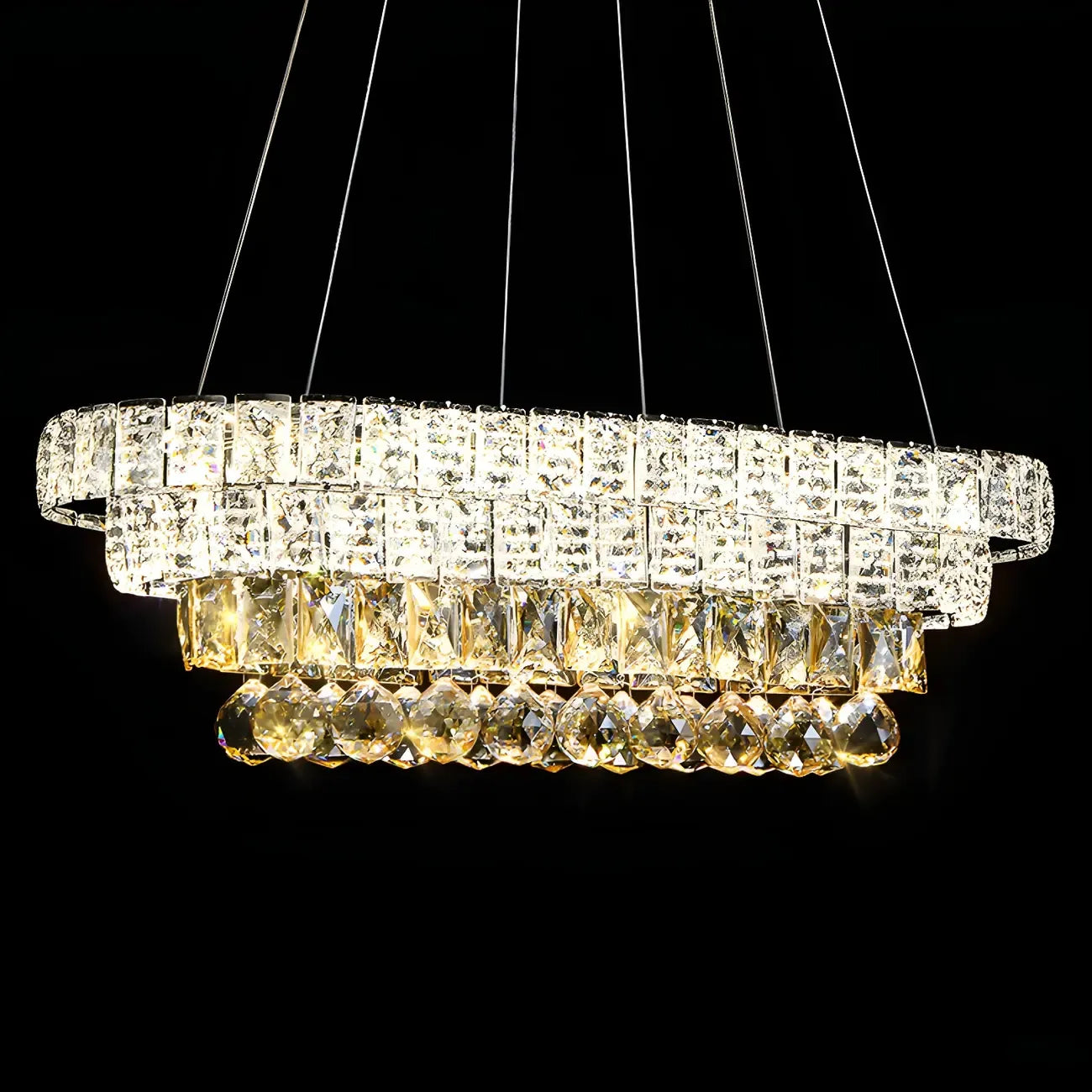 Suspension élégante en cristal doré/argent pour îlot de cuisine