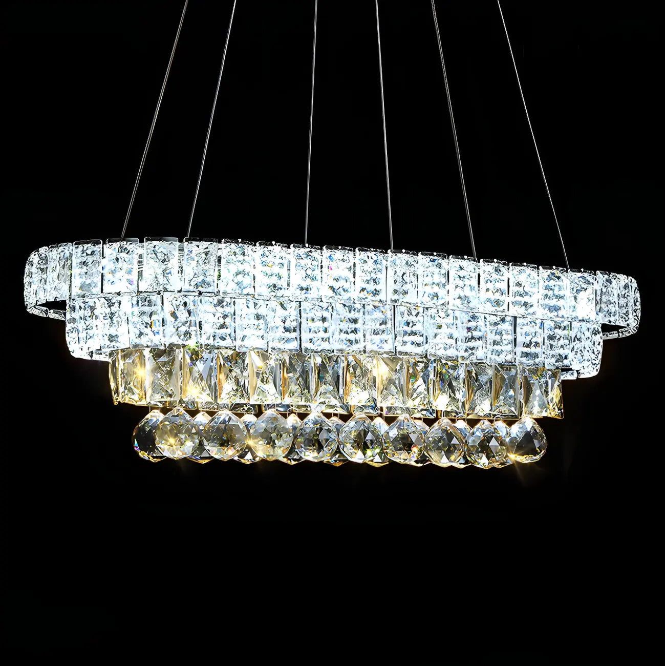 Suspension élégante en cristal doré/argent pour îlot de cuisine