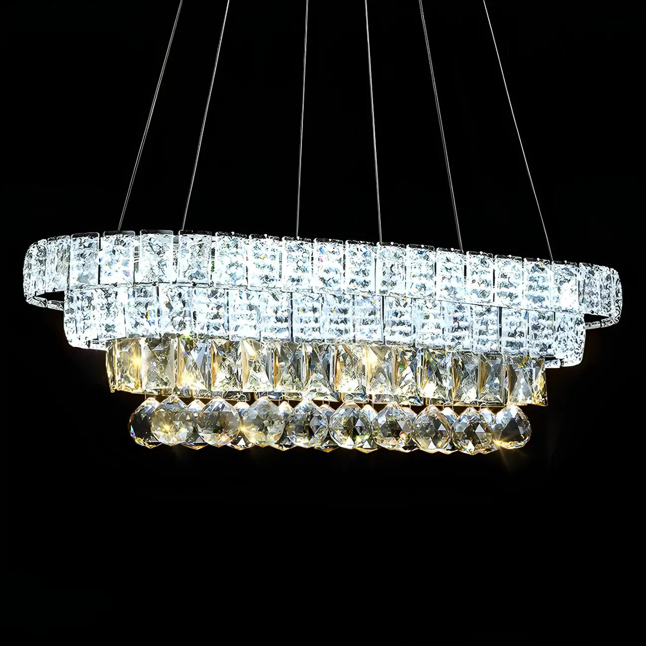 Suspension élégante en cristal doré/argent pour îlot de cuisine