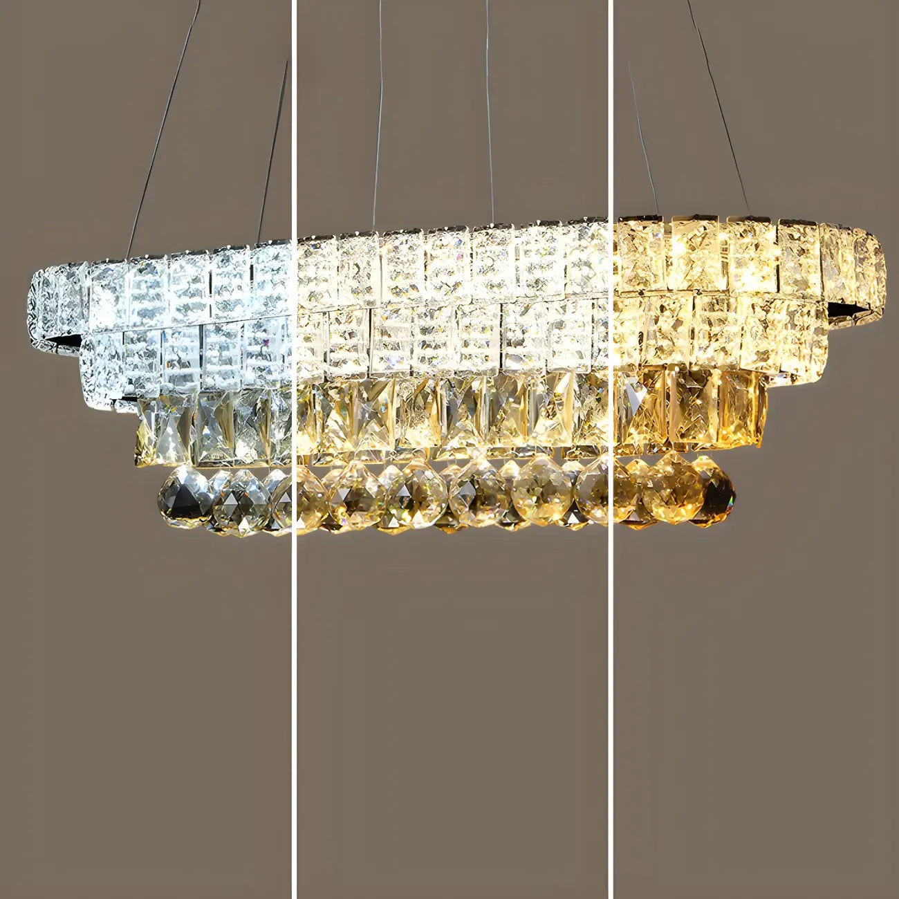 Suspension élégante en cristal doré/argent pour îlot de cuisine