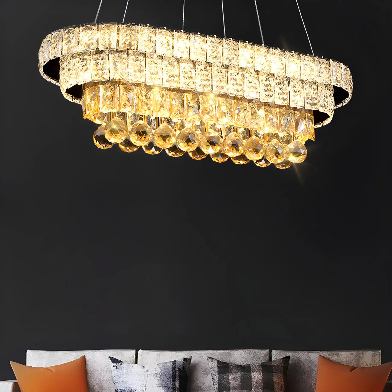 Suspension élégante en cristal doré/argent pour îlot de cuisine