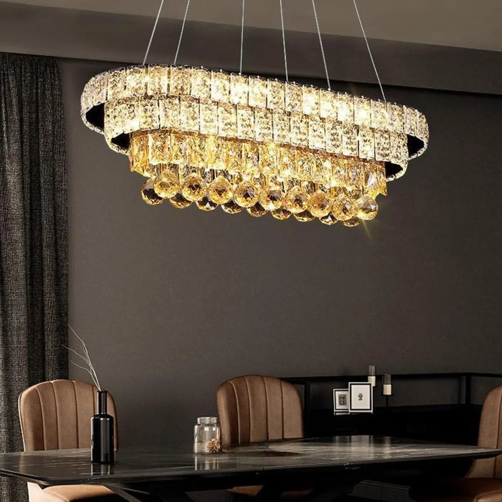 Suspension élégante en cristal doré/argent pour îlot de cuisine