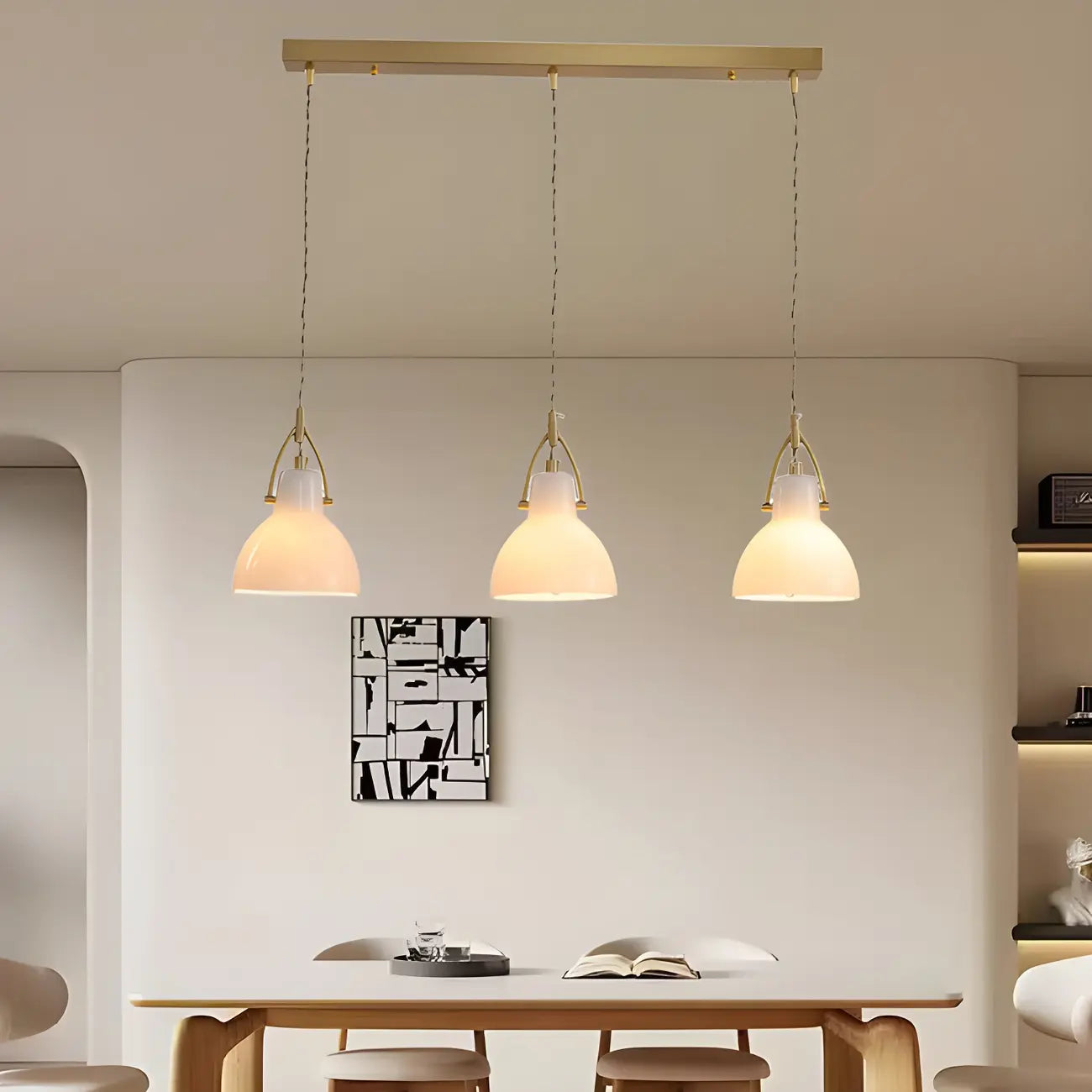 Suspension moderne à 3 lumières en verre, style dôme de grange, pour îlot de cuisine
