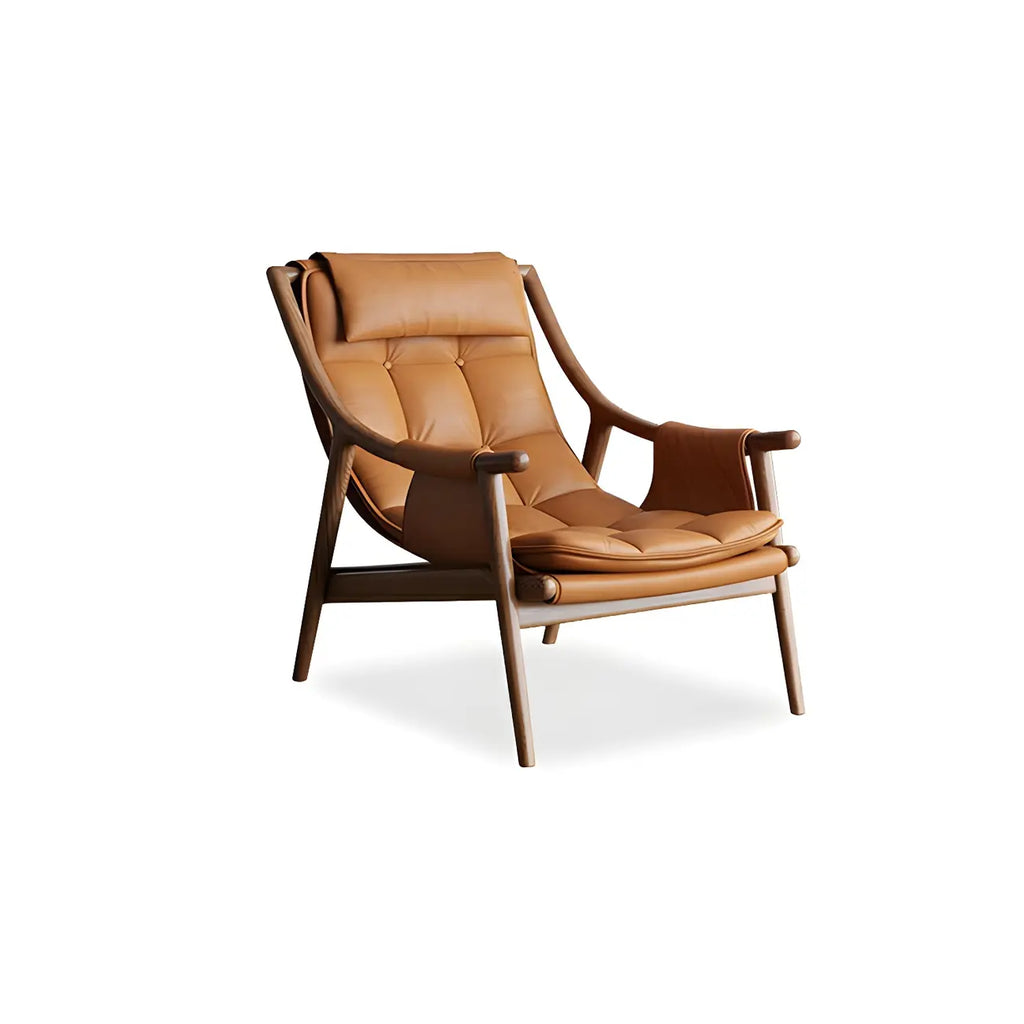 Fauteuil d'appoint contemporain en cuir avec structure en bois