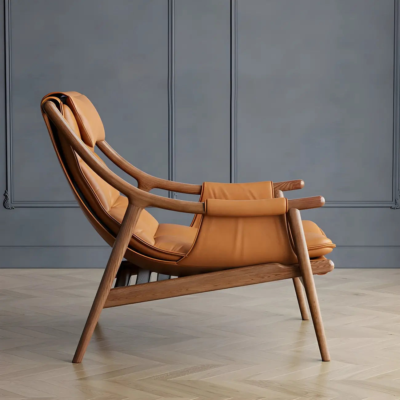 Fauteuil d'appoint contemporain en cuir avec structure en bois