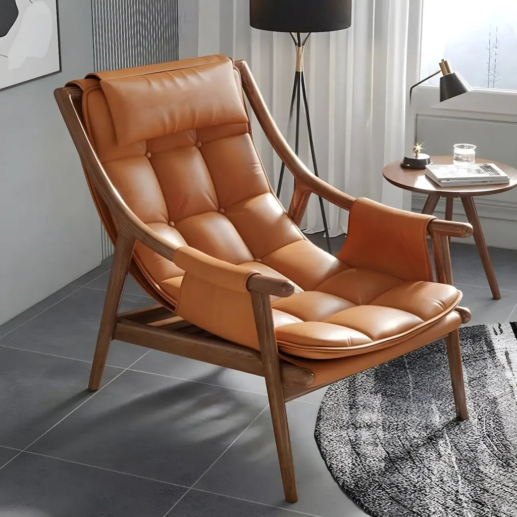 Fauteuil d'appoint contemporain en cuir avec structure en bois