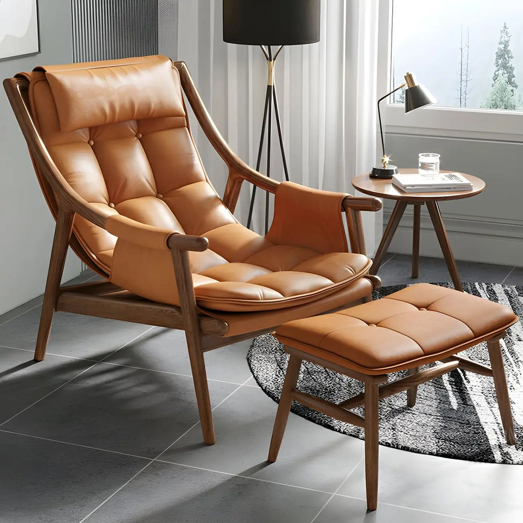Fauteuil d'appoint contemporain en cuir avec structure en bois