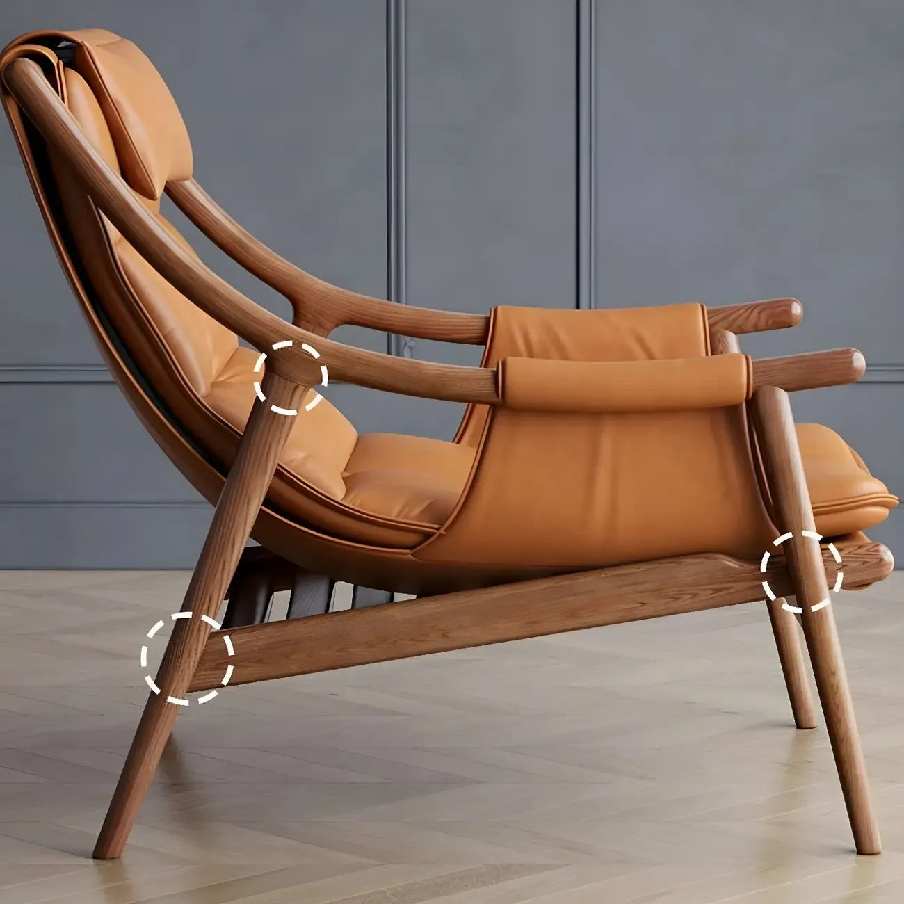 Fauteuil d'appoint contemporain en cuir avec structure en bois