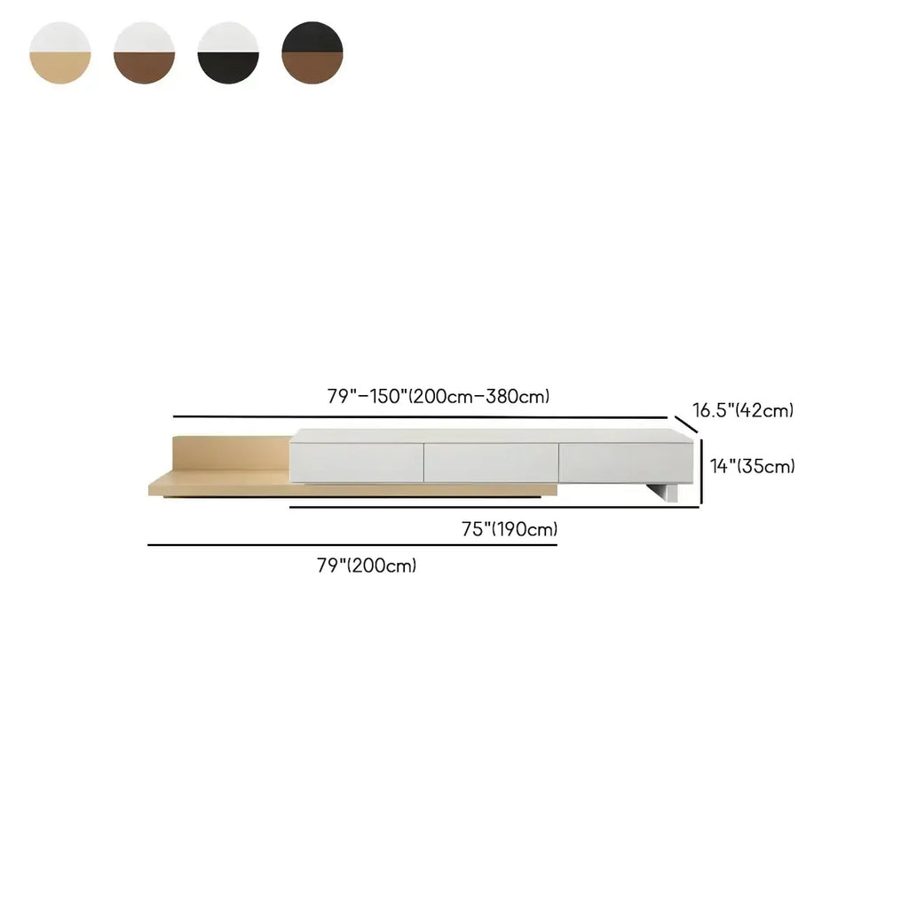 Meuble TV moderne en bois naturel avec étagère allongée et tiroir