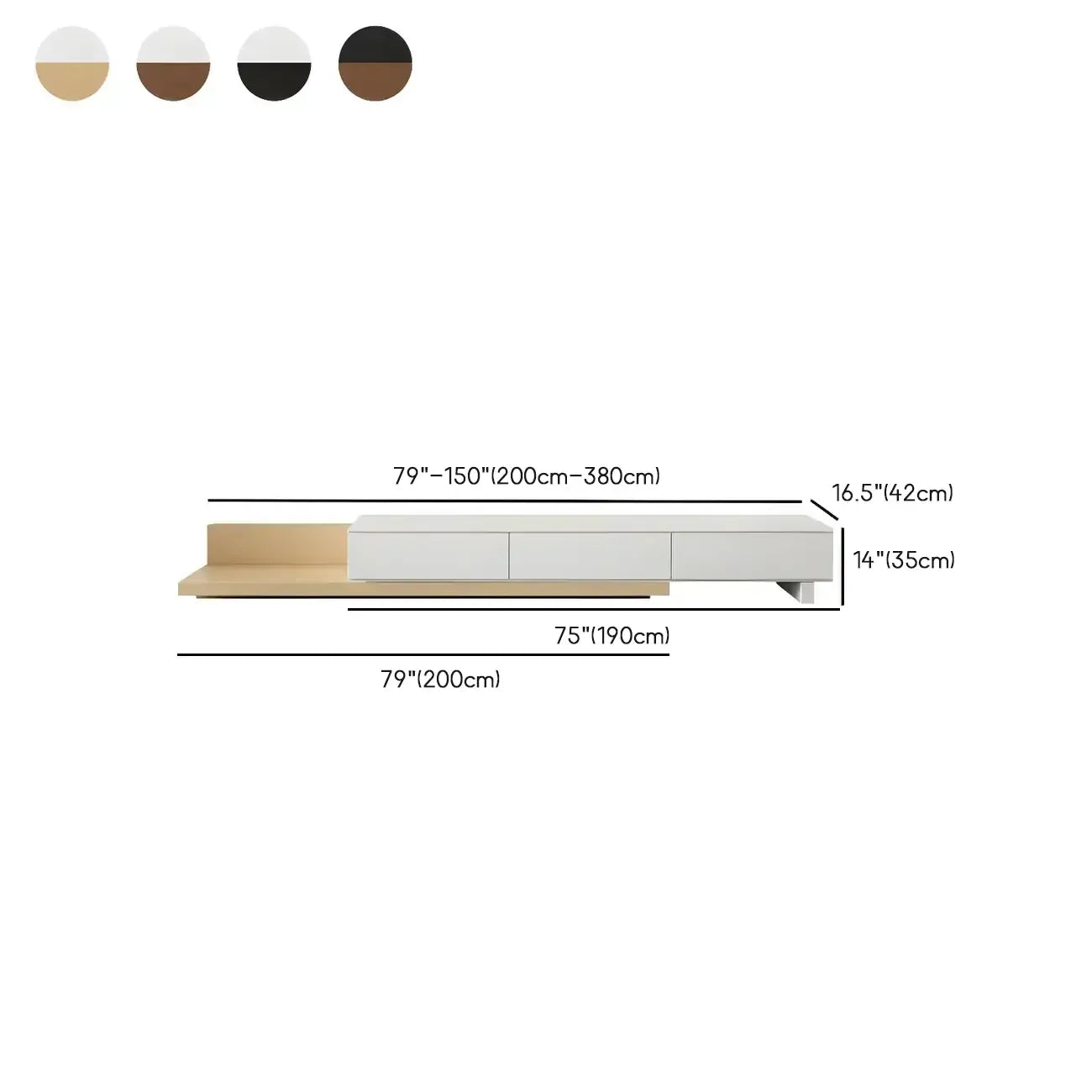 Meuble TV moderne en bois naturel avec étagère allongée et tiroir